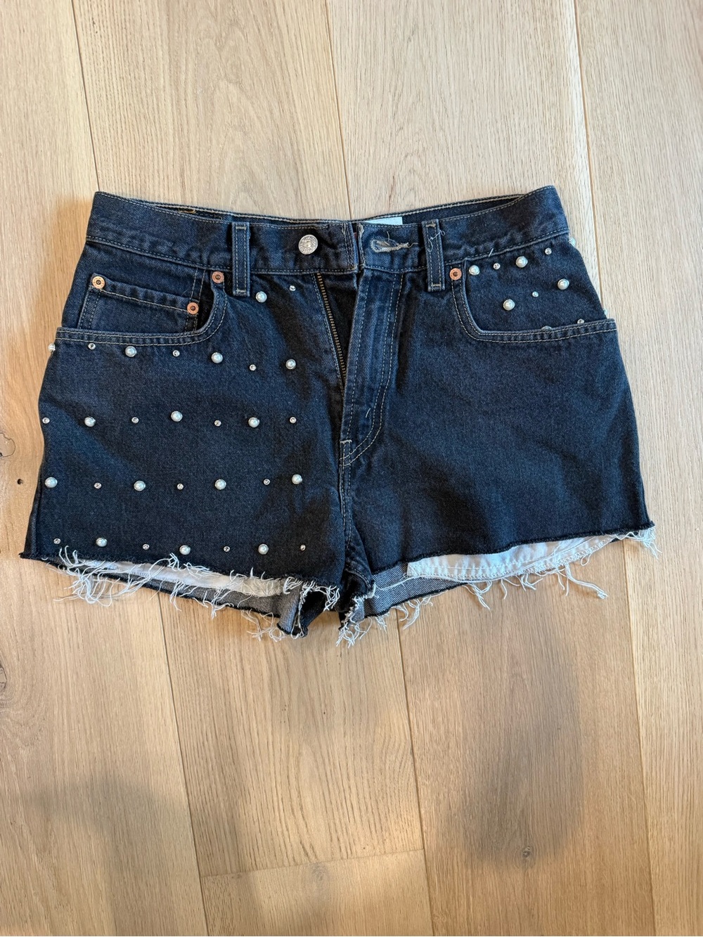 Levi's Black Studded Frayed-Hem Denim Shorts